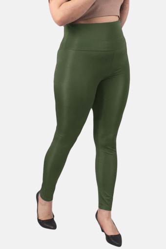 MEG STYLE - Meg Style Kadın Toparlayıcı Yüksek Bel Pilates Tayt Büyük Beden - Haki Yeşili