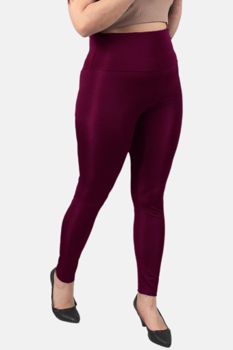 MEG STYLE - Meg Style Kadın Toparlayıcı Yüksek Bel Pilates Tayt Büyük Beden - Mürdüm