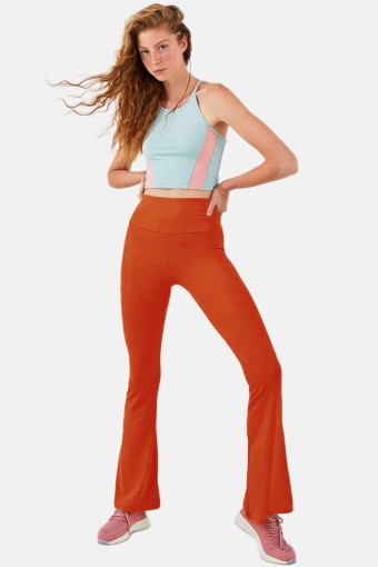 MEG STYLE - Meg Sytle Disco İspanyol Yüksek Bel Tayt - Kiremit