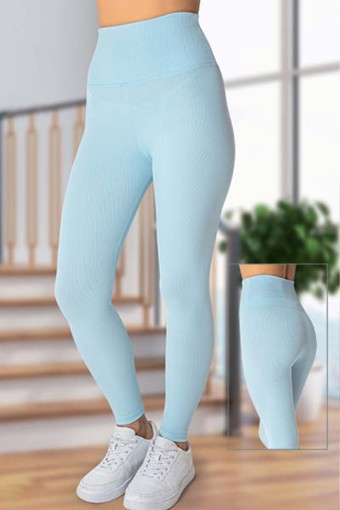 MEG STYLE - Meg Sytle Fitilli Yüksek Bel Tayt - Bebek Mavisi