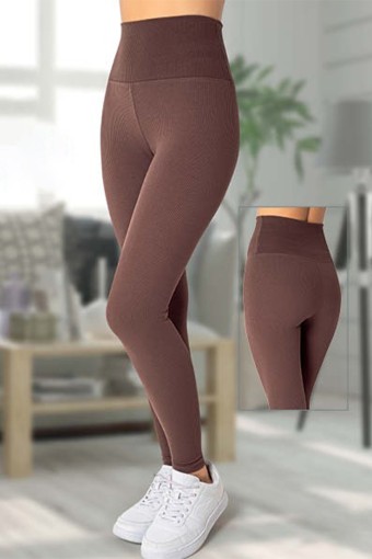 MEG STYLE - Meg Sytle Fitilli Yüksek Bel Tayt - Kahverengi