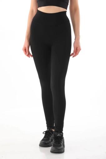 MEG STYLE - Meg Tayt Dalgıç Yüksek Bel Şardonlu Tayt Büyük Beden - Siyah