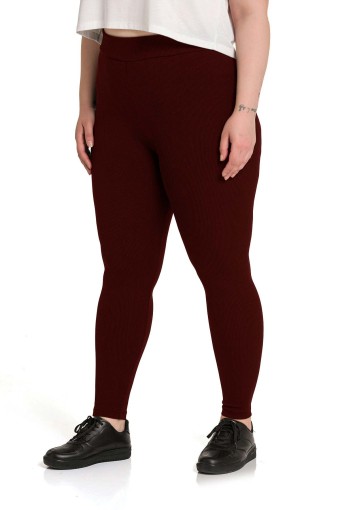 MEG STYLE - Meg Kadın Tek Alt Tayt Yüksek Bel Fitilli Büyük Beden - Bordo