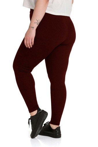 MEG STYLE - Meg Kadın Tek Alt Tayt Yüksek Bel Fitilli Büyük Beden - Bordo (1)