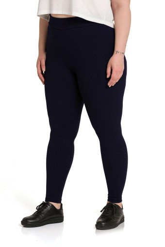 MEG STYLE - Meg Kadın Tek Alt Tayt Yüksek Bel Fitilli Büyük Beden - Lacivert