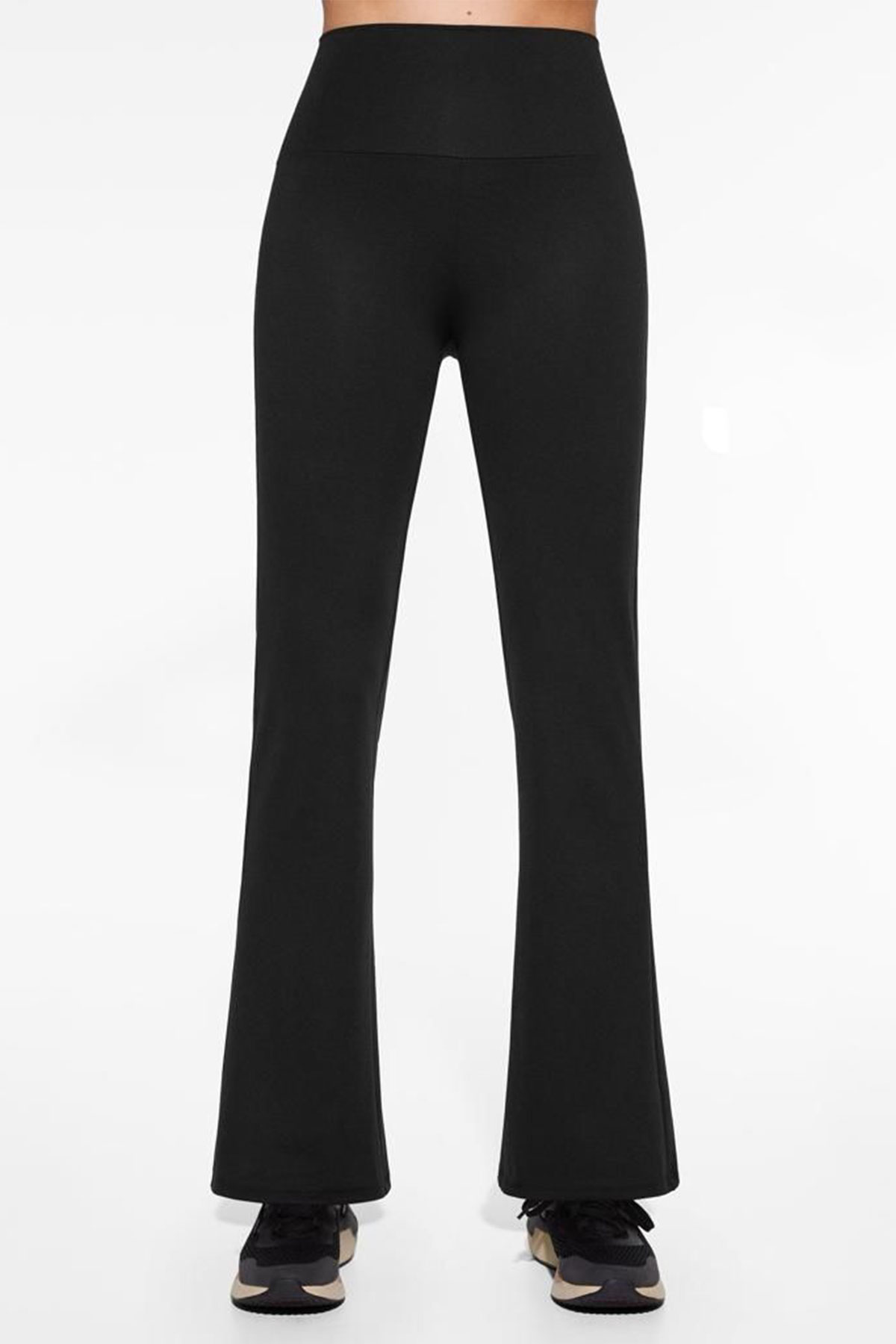 Megfit Kadın Tayt Pantolon Dalgıç Yüksek Bel İspanyol Paça - Siyah - Thumbnail