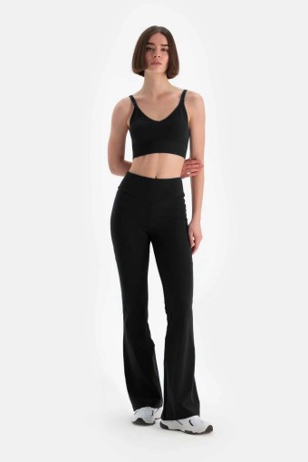 MEG STYLE - Megfit Kadın Tek Alt Pantalon Yüksek Bel Geniş Paça - Siyah