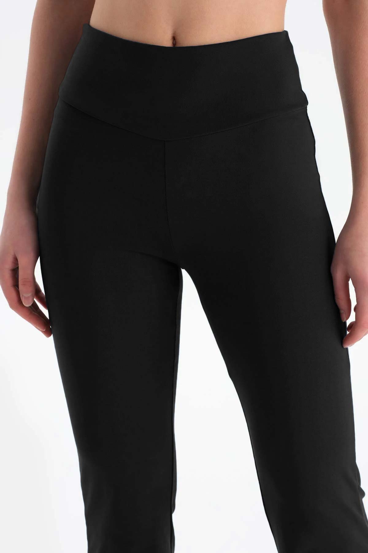 Megfit Kadın Tek Alt Pantalon Yüksek Bel Geniş Paça - Siyah - Thumbnail