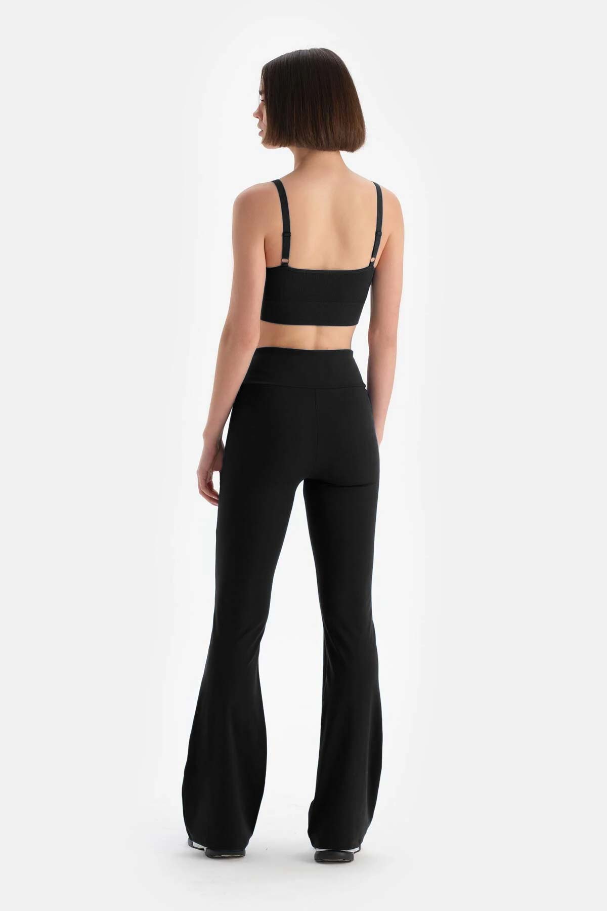 Megfit Kadın Tek Alt Pantalon Yüksek Bel Geniş Paça - Siyah - Thumbnail