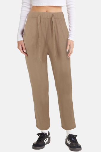 MEG STYLE - Megfit Kadın Tek Alt Şalvar Düz Paça Cep Detaylı - Cappucino