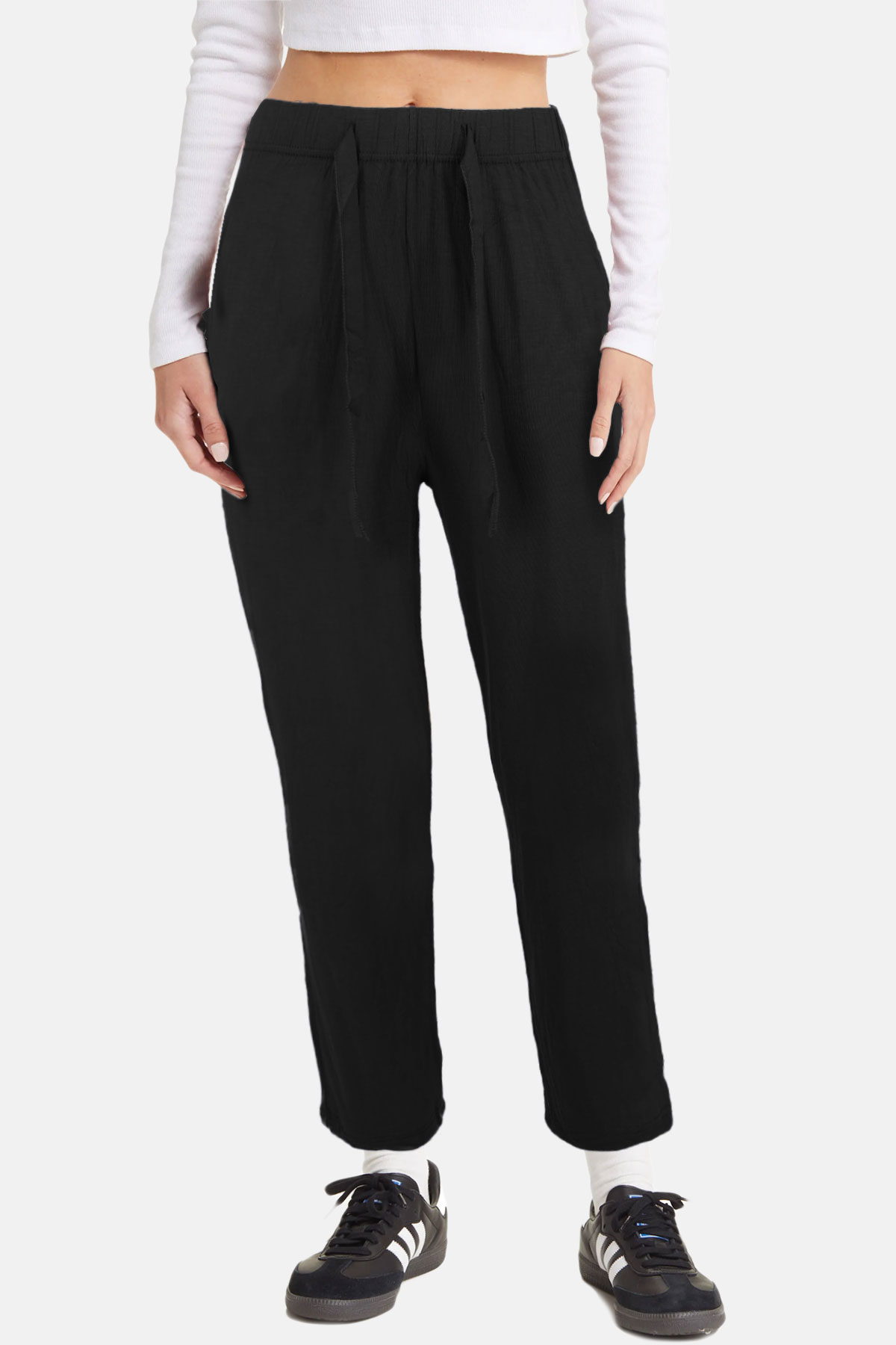 Megfit Kadın Tek Alt Şalvar Düz Paça Cep Detaylı - Cappucino - Thumbnail