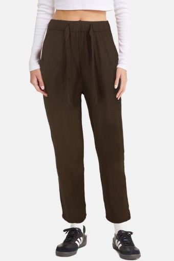 MEG STYLE - Megfit Kadın Tek Alt Şalvar Düz Paça Cep Detaylı - Koyu Kahve
