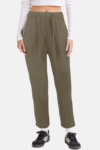 MEG STYLE - Megfit Kadın Tek Alt Şalvar Düz Paça Cep Detaylı - Yağ Yeşili