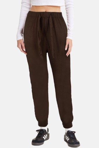 MEG STYLE - Megfit Kadın Tek Alt Şalvar Paçası Manşetli Cep Detaylı - Koyu Kahve
