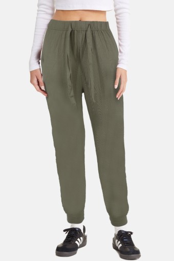 MEG STYLE - Megfit Kadın Tek Alt Şalvar Paçası Manşetli Cep Detaylı - Yağ Yeşili