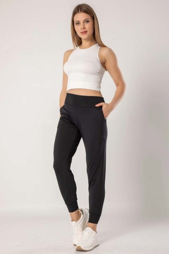 MEG STYLE - Megfit Kadın Tek Alt Tayt Pantalon Cepli - Siyah