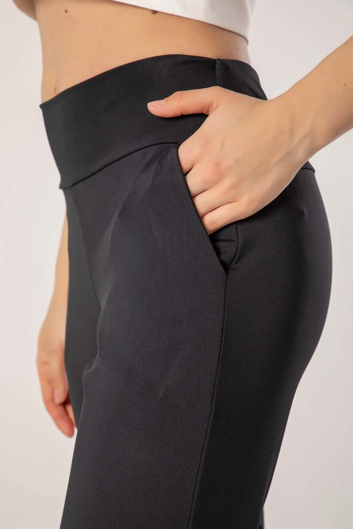 Megfit Kadın Tek Alt Tayt Pantalon Cepli - Siyah - Thumbnail