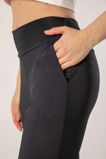 MEG STYLE - Megfit Kadın Tek Alt Tayt Pantalon Cepli - Siyah (1)