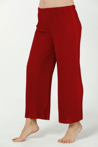 MEG STYLE - Megfıx Kadın Pantolon Düz Pliseli Krep - Bordo