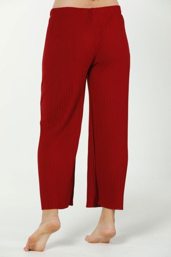 MEG STYLE - Megfıx Kadın Pantolon Düz Pliseli Krep - Bordo (1)