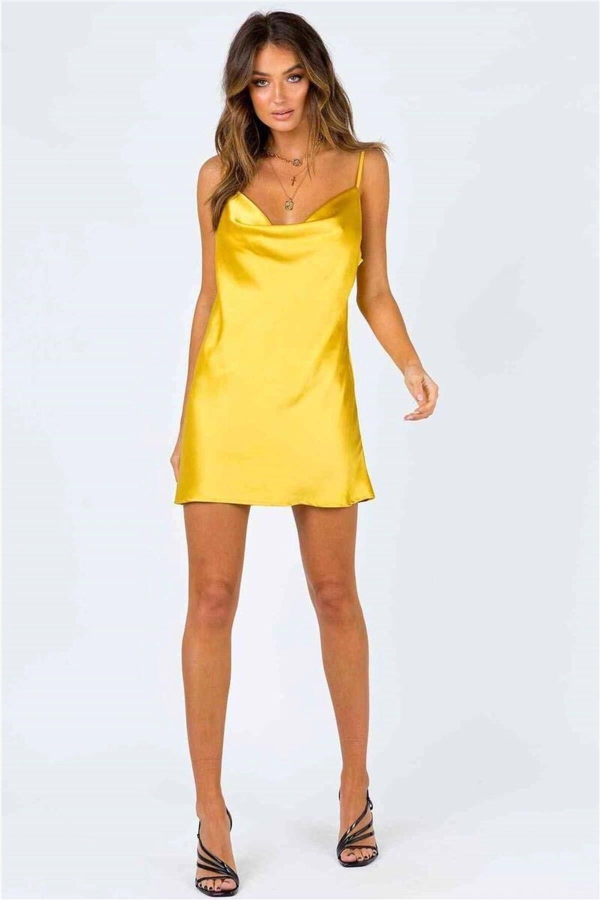 Merry See Kadın Fantezi Elbise Saten Kısa Göğüs Degajeli - Thumbnail