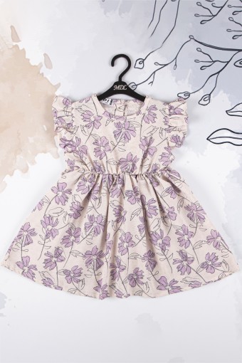 MİDİLLİ - Midilli Kız Bebek Çiçek Desenli Lastikli Elbise - Lila