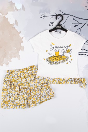 MİDİLLİ - Midilli Kız Bebek Fırfırlı Şortlu Takım - Hardal