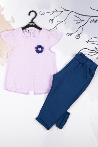 MİDİLLİ - Midilli Kız Bebek Fiyonklu Gömlek İkili Takım - Lila