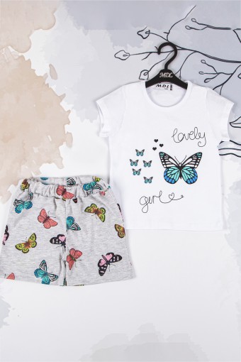 MİDİLLİ - Midilli Kız Bebek Kelebek Desenli Şortlu Takım - Beyaz