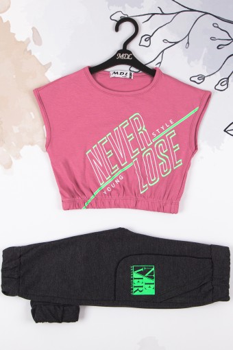 MİDİLLİ - Midilli Kız Bebek Never Yazılı Eşofman Takım - Gülkurusu