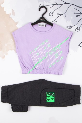MİDİLLİ - Midilli Kız Bebek Never Yazılı Eşofman Takım - Lila