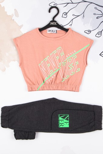 MİDİLLİ - Midilli Kız Bebek Never Yazılı Eşofman Takım - Somon