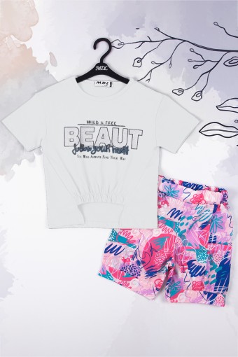 MİDİLLİ - Midilli Kız Bebek Pencereli Şortlu Takım - Beyaz