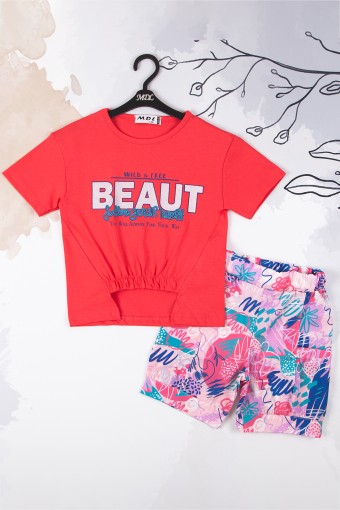 MİDİLLİ - Midilli Kız Bebek Pencereli Şortlu Takım - Fuşya