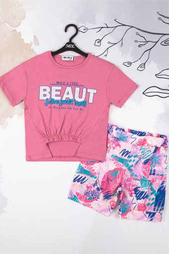 MİDİLLİ - Midilli Kız Bebek Pencereli Şortlu Takım - Pembe