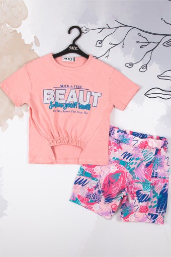 MİDİLLİ - Midilli Kız Bebek Pencereli Şortlu Takım - Somon