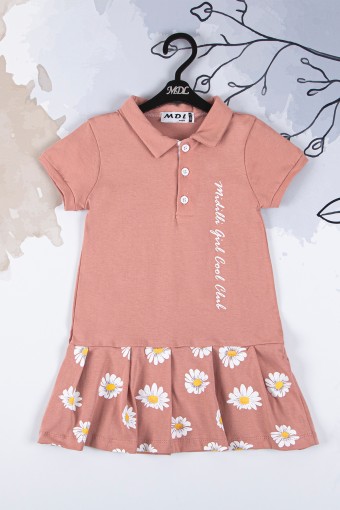 MİDİLLİ - Midilli Kız Bebek Penye Papatya Desenli Elbise - Kiremit