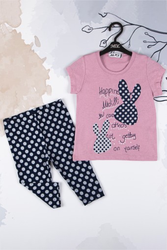 MİDİLLİ - Midilli Kız Bebek Tavşan Desenli İkili Takım - Gülkurusu