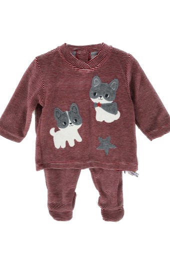 MİNİ DAMLA - Mini Damla Bebek Kedili Kadife Takım - Bordo