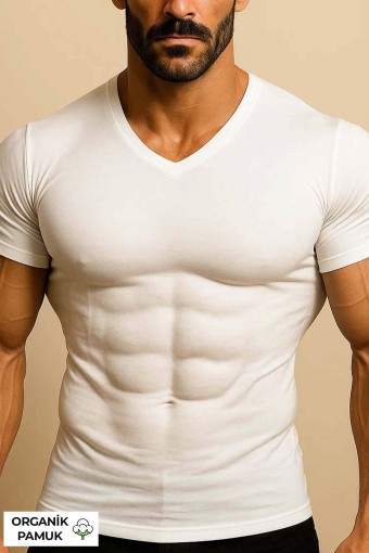 MISIRLI - Mısırlı Erkek Atlet V Yaka Kısa Kollu Atlet Organik Pamuklu