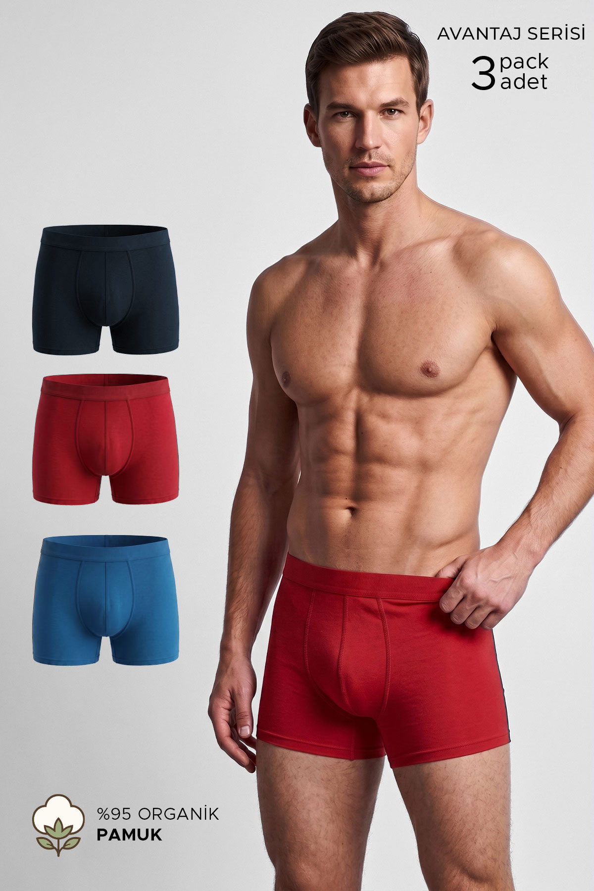 Mısırlı Erkek Pamuklu Slim Kalıp Klasik Boxer 3'lü - Thumbnail