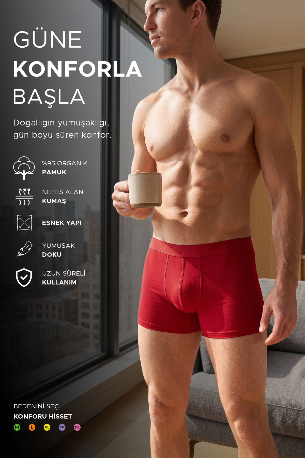 Mısırlı Erkek Pamuklu Slim Kalıp Klasik Boxer 3'lü - Thumbnail