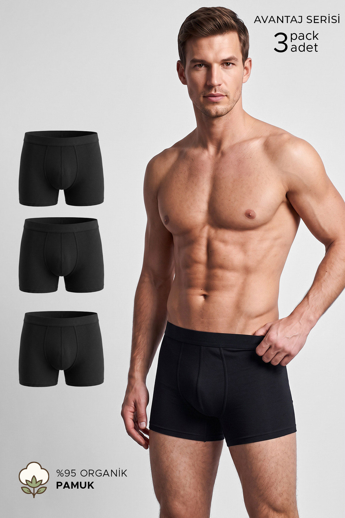Mısırlı Erkek Pamuklu Slim Kalıp Klasik Boxer 3'lü - Thumbnail