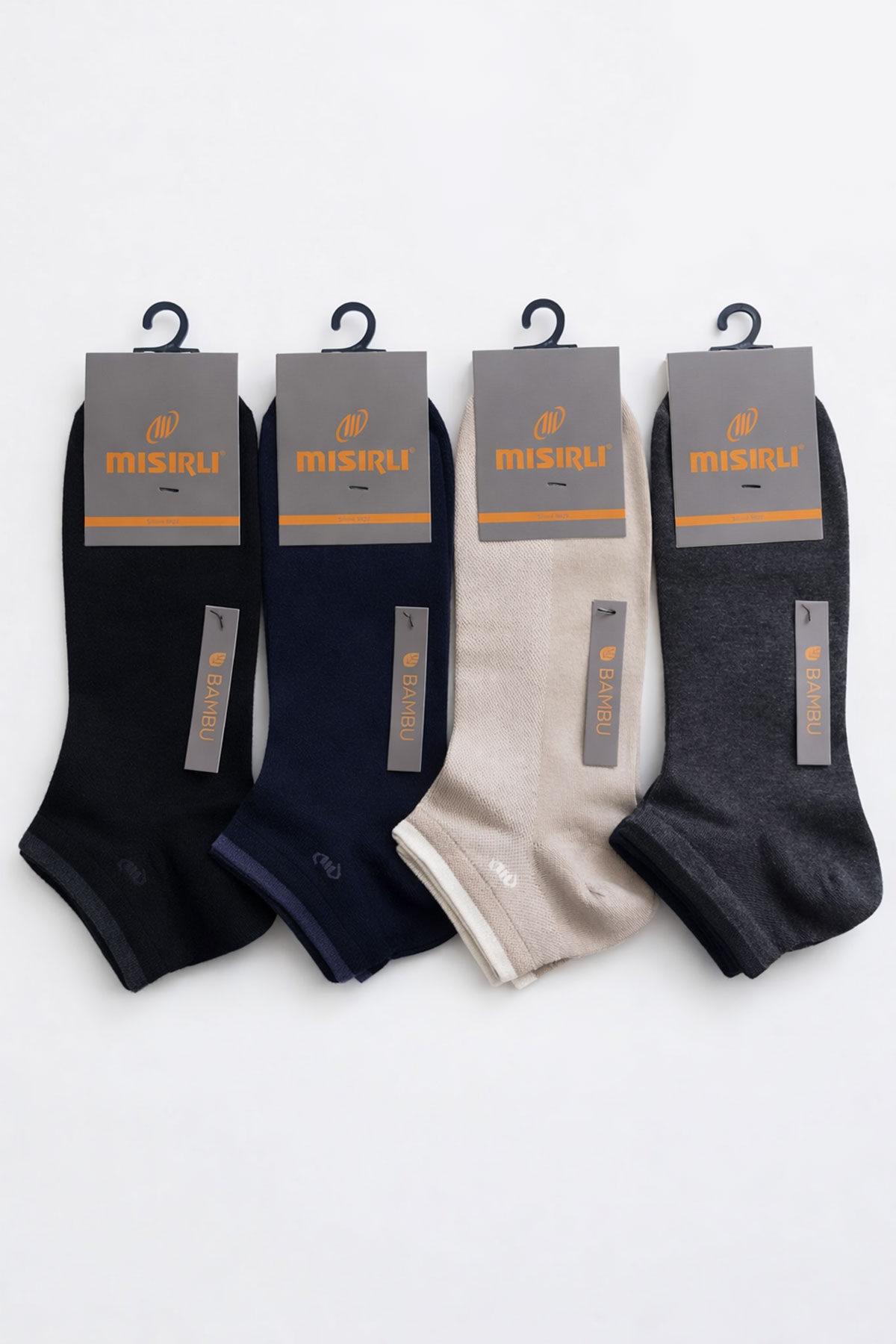 Mısırlı Erkek Patik Çorap Bambu M Logolu Pike Desenli - Thumbnail