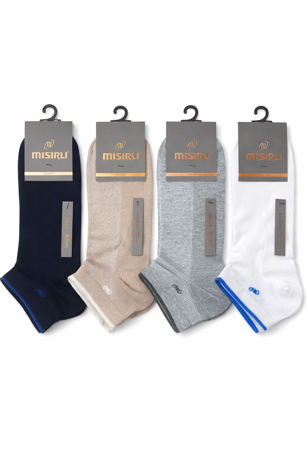 Mısırlı Erkek Patik Çorap Modal M Logolu Ripli Bilek Renkli - Thumbnail