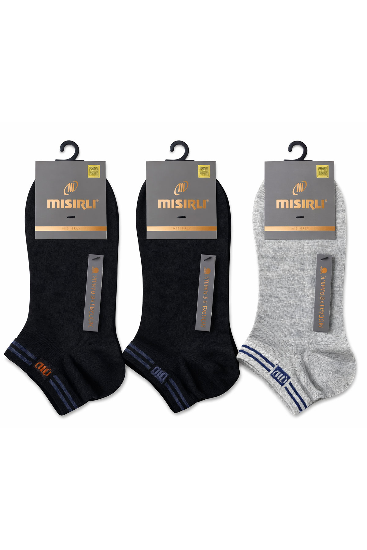 Mısırlı Erkek Patik Çorap Pamuk Bilek Çizgili M Logolu - Thumbnail