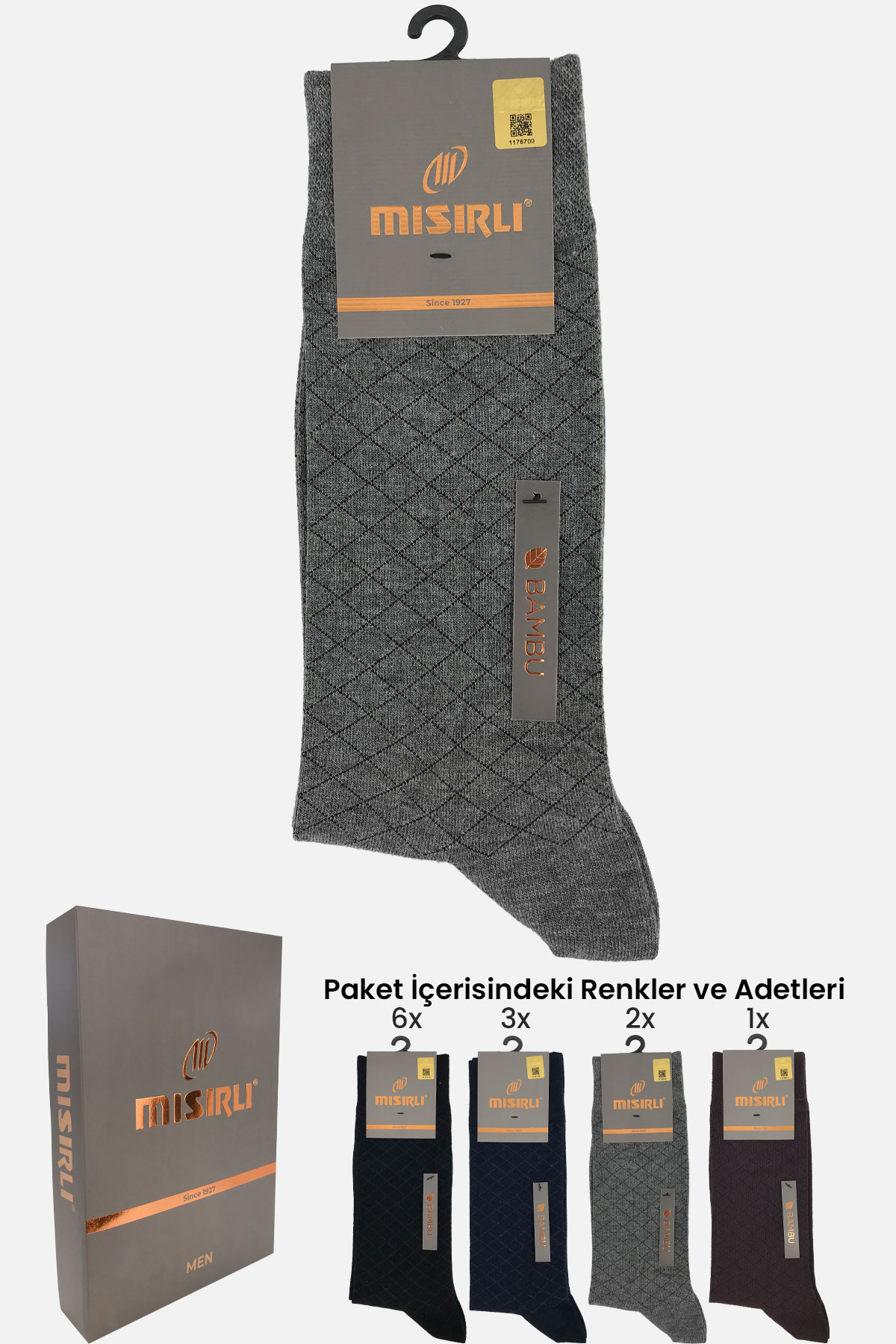 Mısırlı Erkek Soket Çorap Bambu Elmas Desenli - Thumbnail