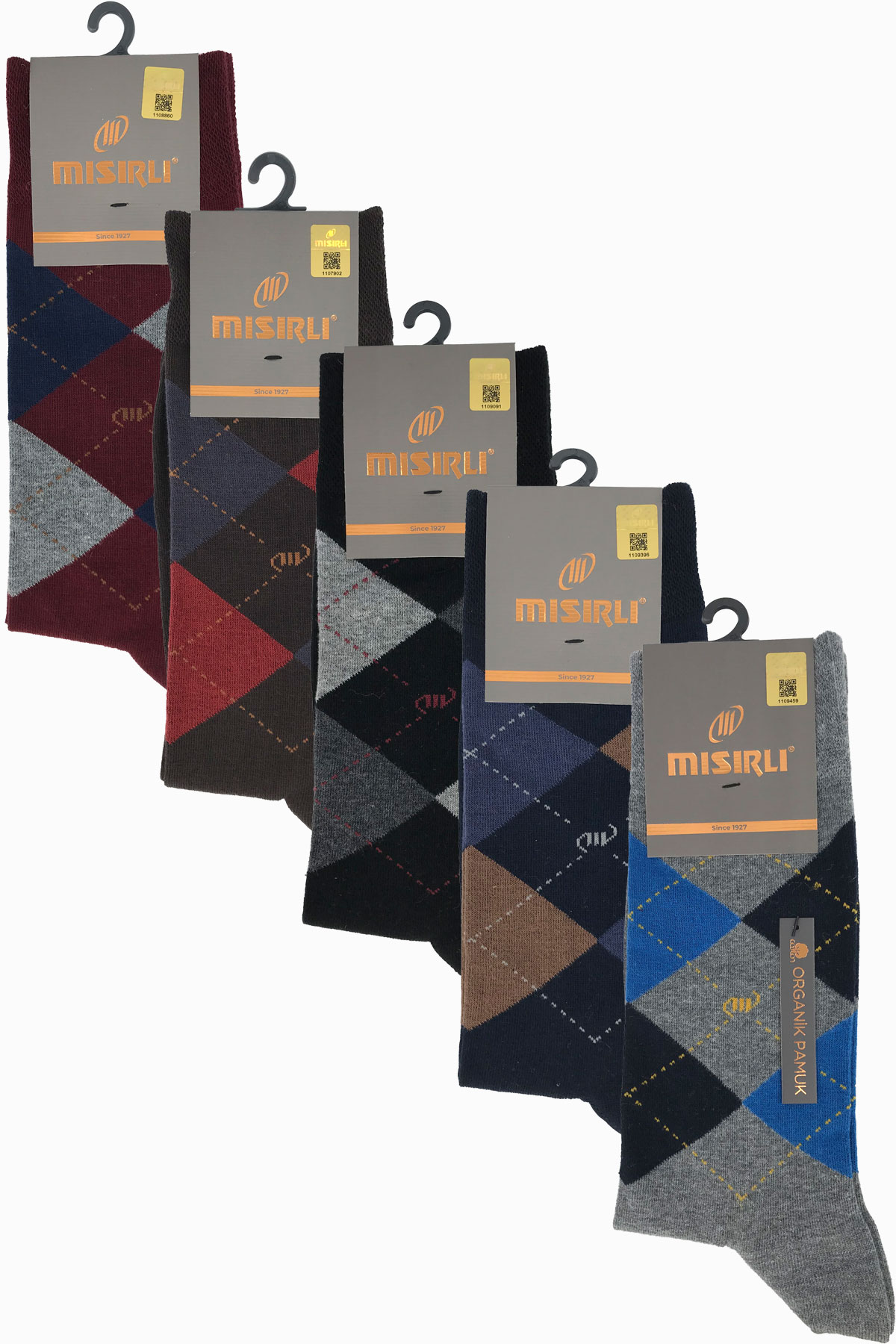 Mısırlı Erkek Soket Çorap Organik Pamuklu Ekose Desenli - Thumbnail