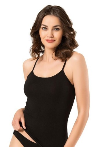 NAMALDI - Namaldı Kadın İp Askılı Ribana Atlet - Siyah - 2XL