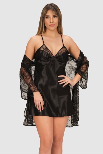 NBB - Nbb Kadın Gecelik Sabahlık Takım Dantelli Saten